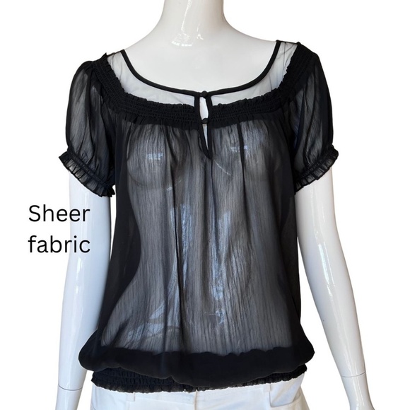 Express Black Peasant Blouson Top Completely Sheer Size Medium NWT - Picture 2 of 6
